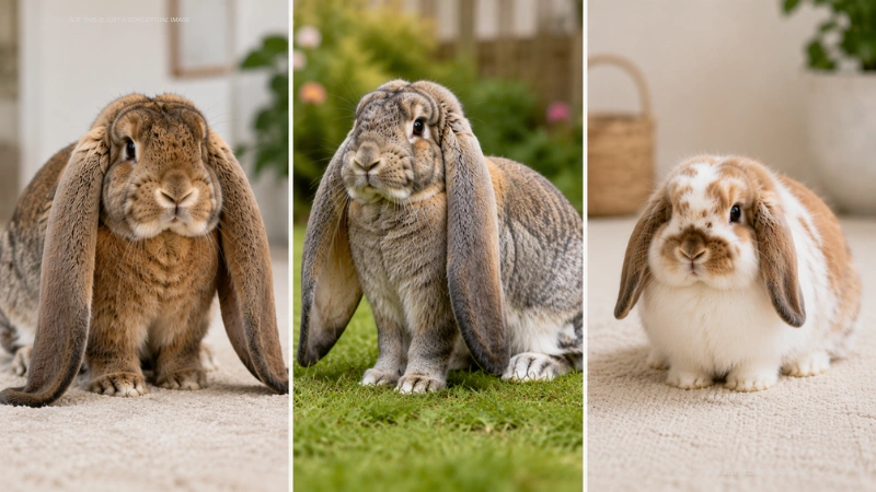 Comparison of different lop eared rabbit breeds including English Lop, French Lop, and Holland Lop